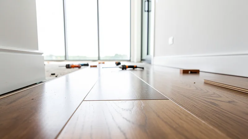 Engineered hardwood flooring installation in a newer Lenexa, KS home near City Center